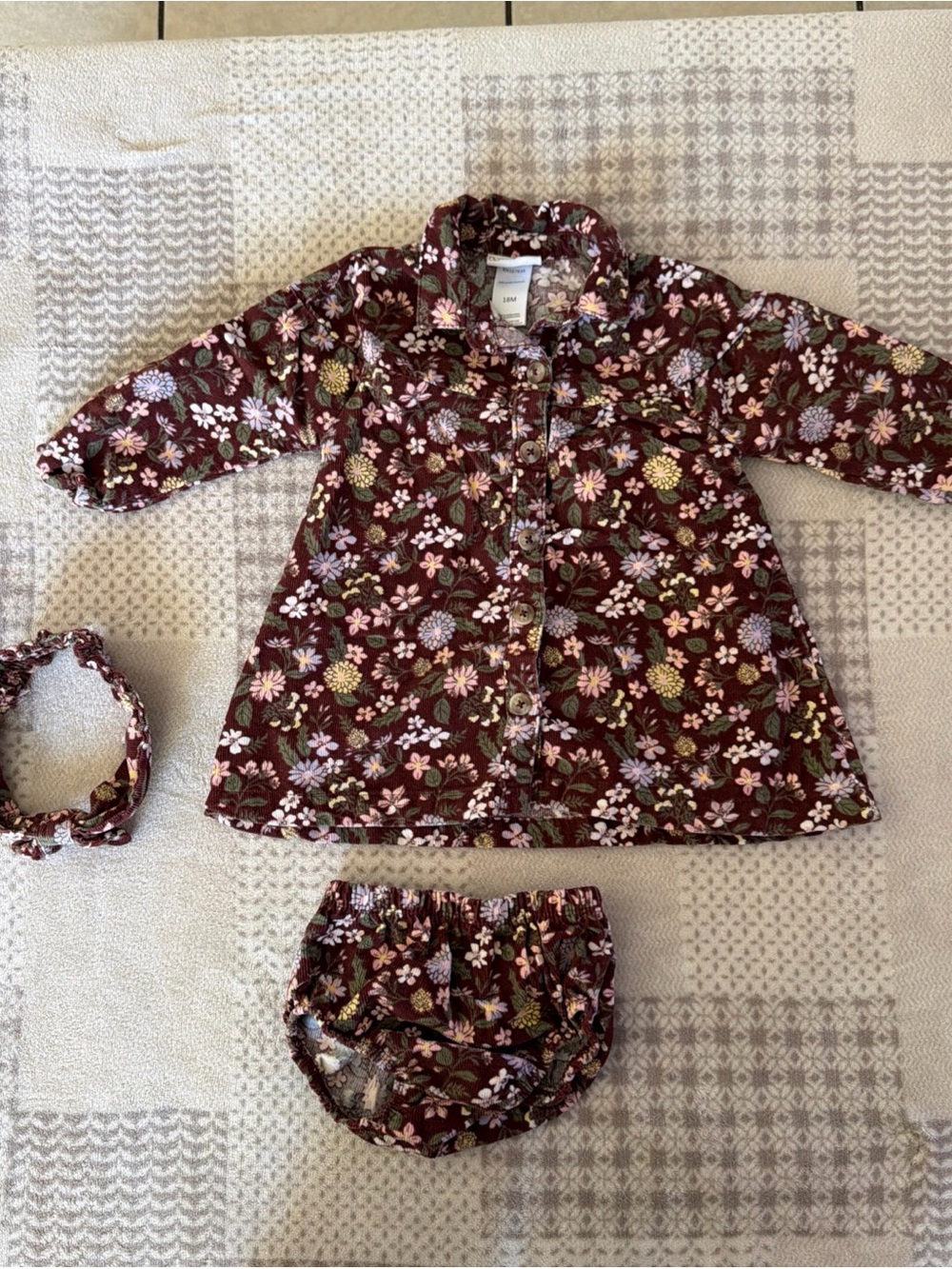 Daisy Fuentes Burgundy Floral Button-Front Dress Set